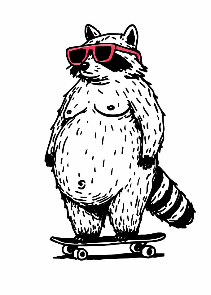 Cool Raccoon on Skateboard Illustration