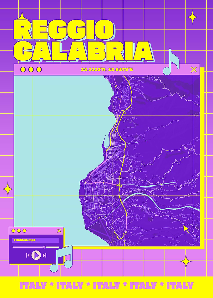 Reggio Calabria Map Retro Aesthetic
