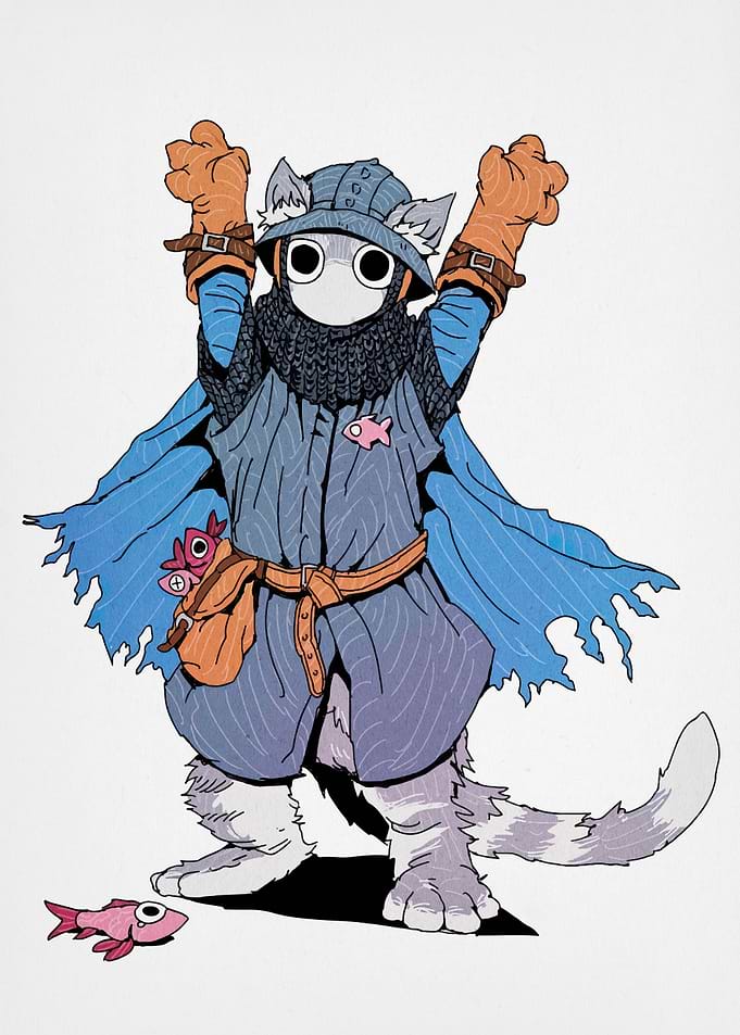 Cat Knight with Fish