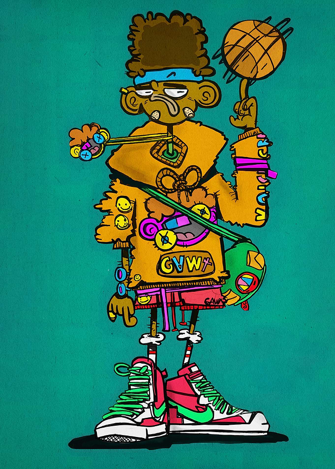Cartoon Character with Basketball