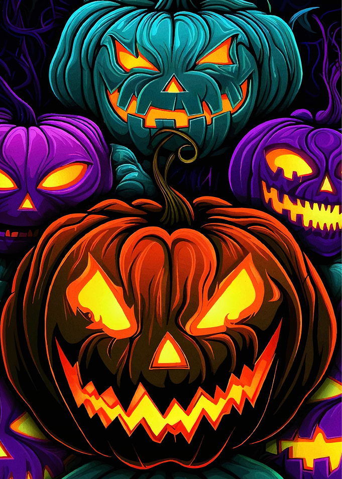 Halloween Pumpkins Colorful Spooky