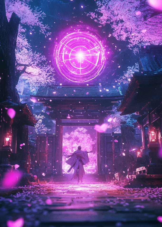 Samurai and Portal in Japanese Garden