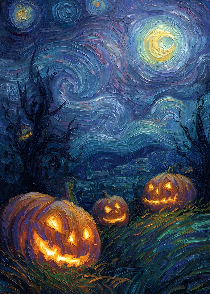 Starry Halloween Night Painting