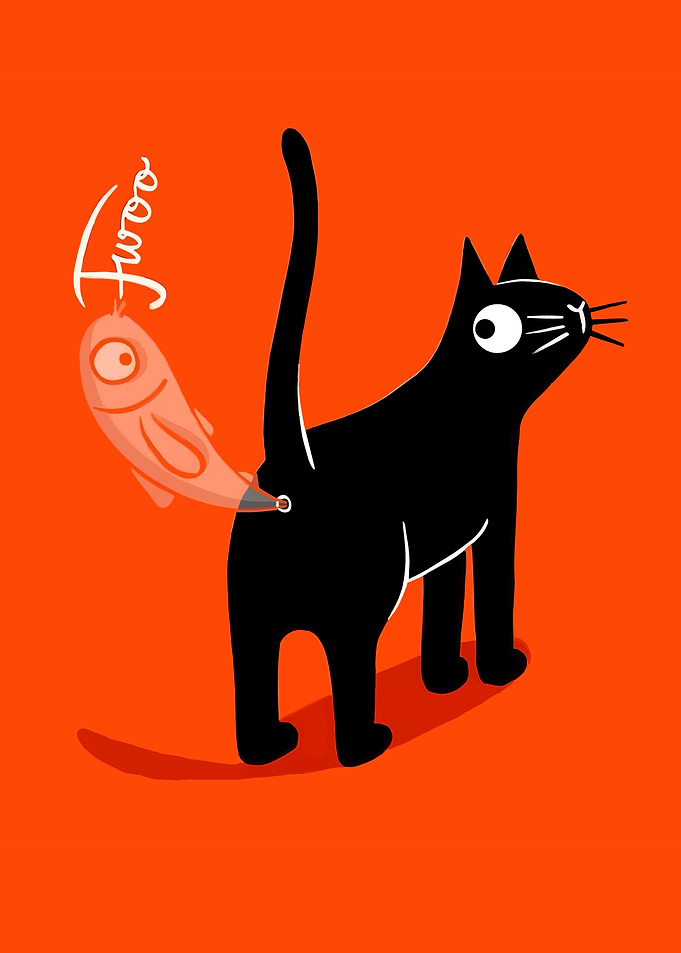 Black Cat with Fish Tail