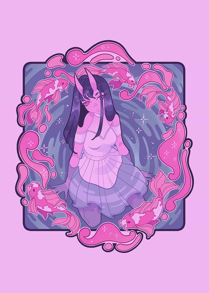 Anime Girl with Koi Fish