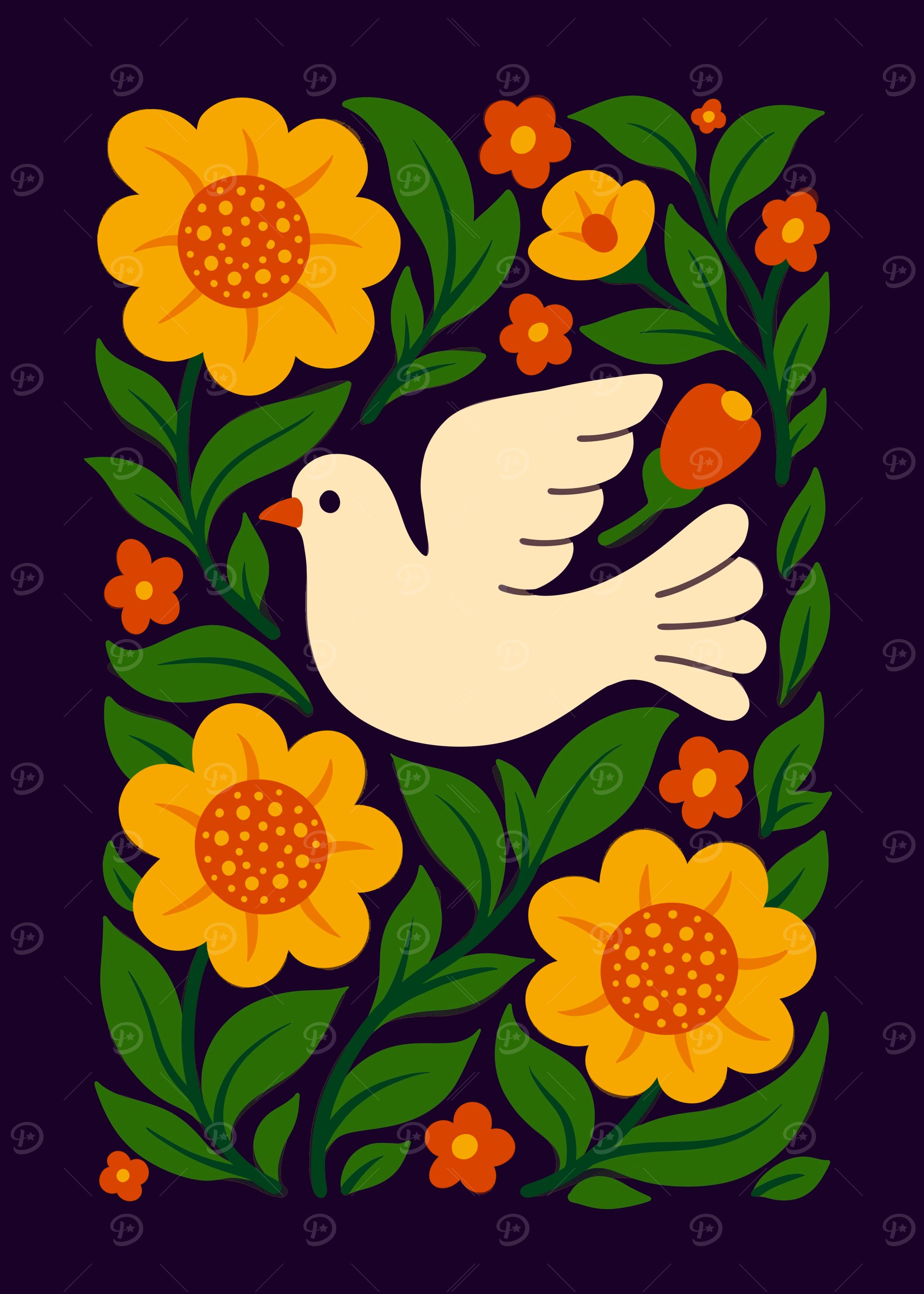 Dove and Floral Pattern Illustration