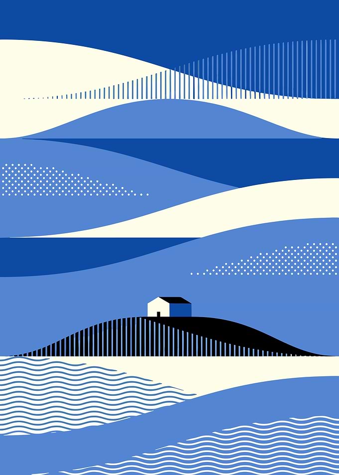 Abstract Landscape with House and Waves
