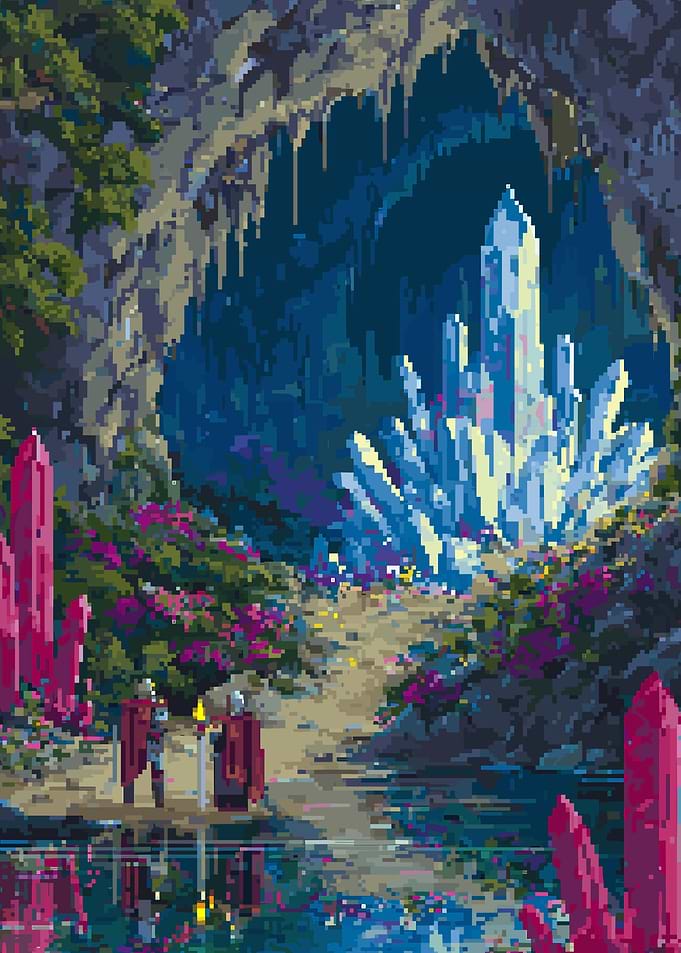 Pixel Art Crystal Cave Adventure