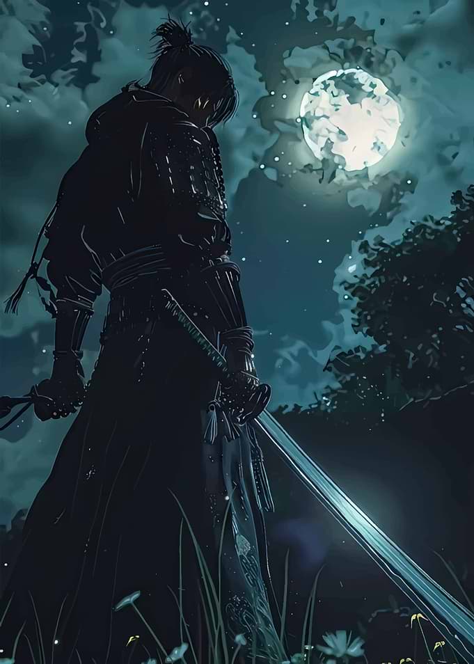 Samurai Warrior Under Moonlight