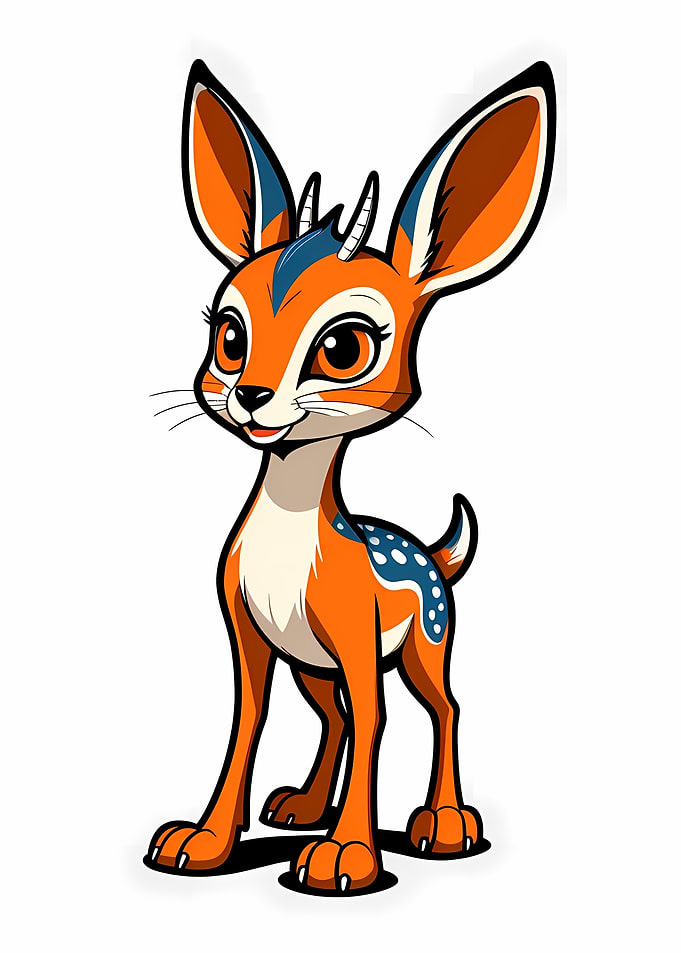 Cute Cartoon Deer Mascot — Orange and Blue Vector Character