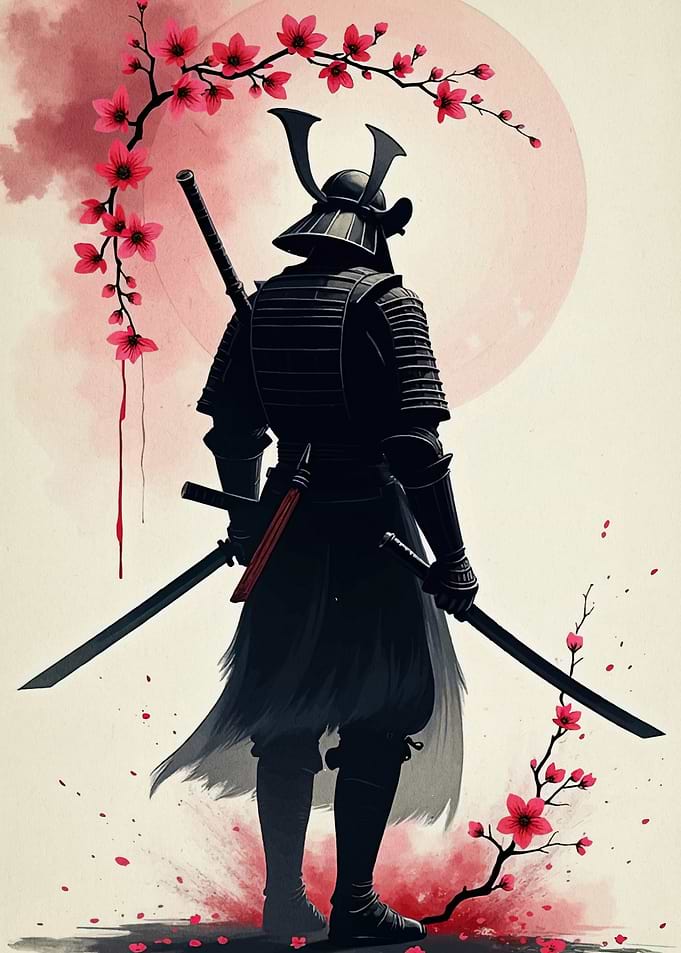Samurai Warrior with Cherry Blossoms