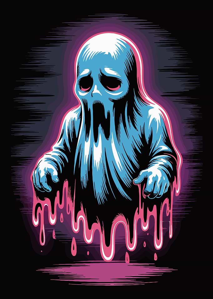 Sad Blue Ghost with Pink Drips