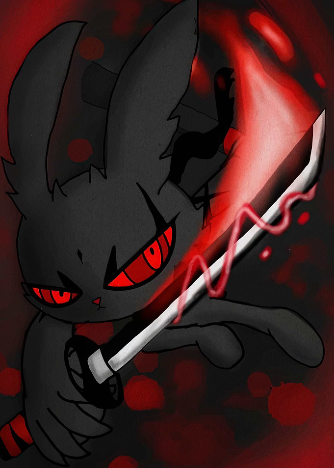 Dark Rabbit Samurai with Red Katana