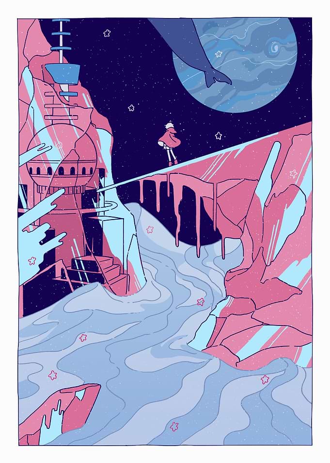Pink and Blue Fantasy Landscape