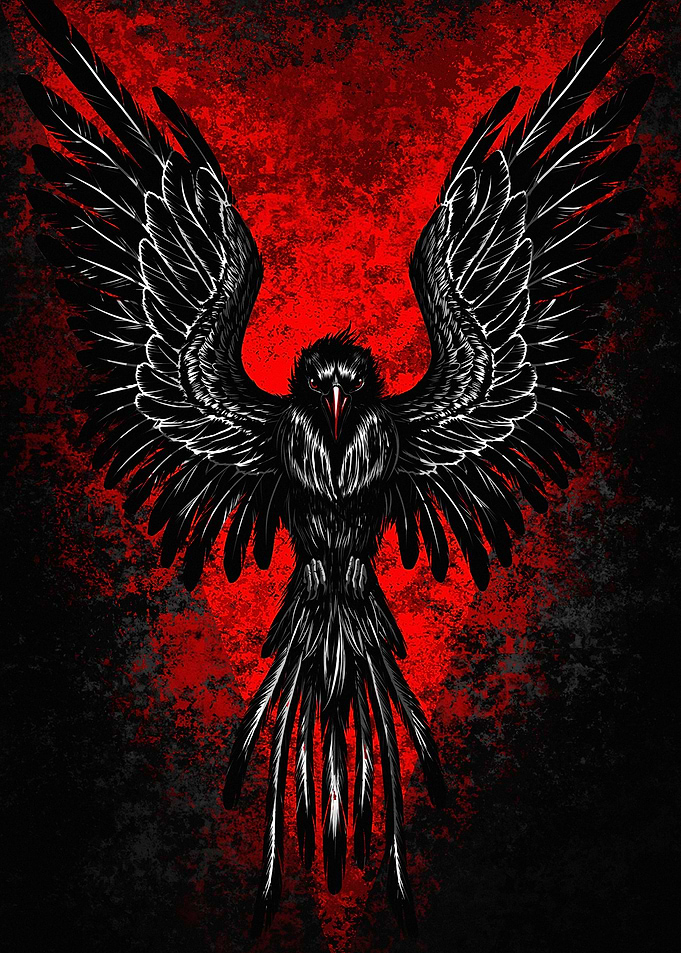 Black Raven with Red Background Art