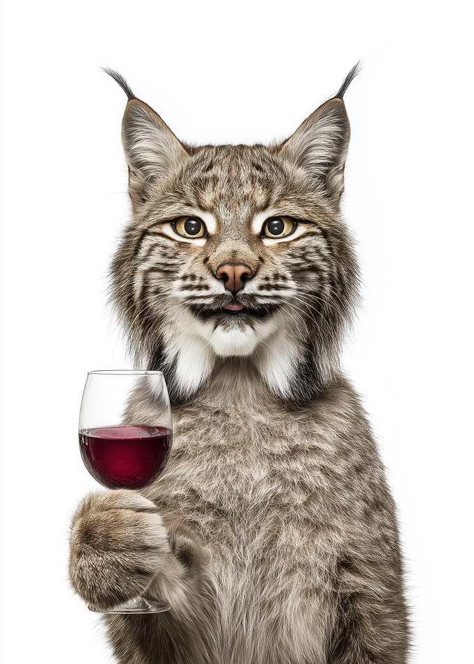 Bobcat with Wine Glass