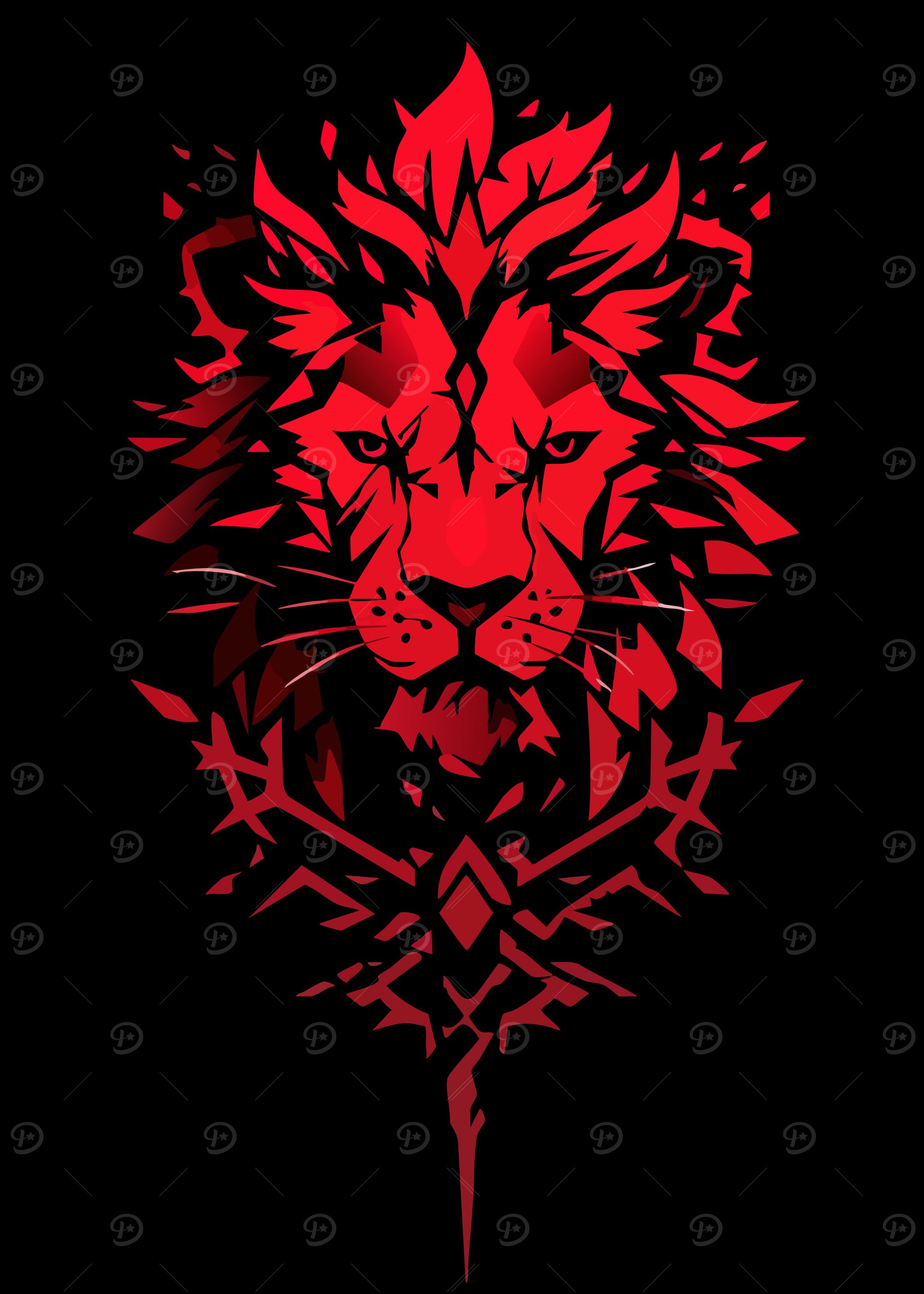 Red Lion Geometric Design on Black