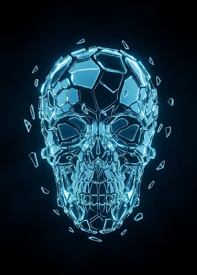 Neon Shattered Glass Skull