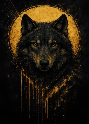 Wolf Portrait with Golden Halo