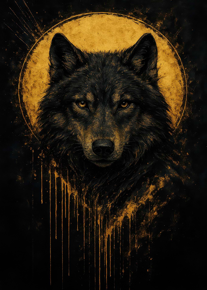 Wolf Portrait with Golden Halo