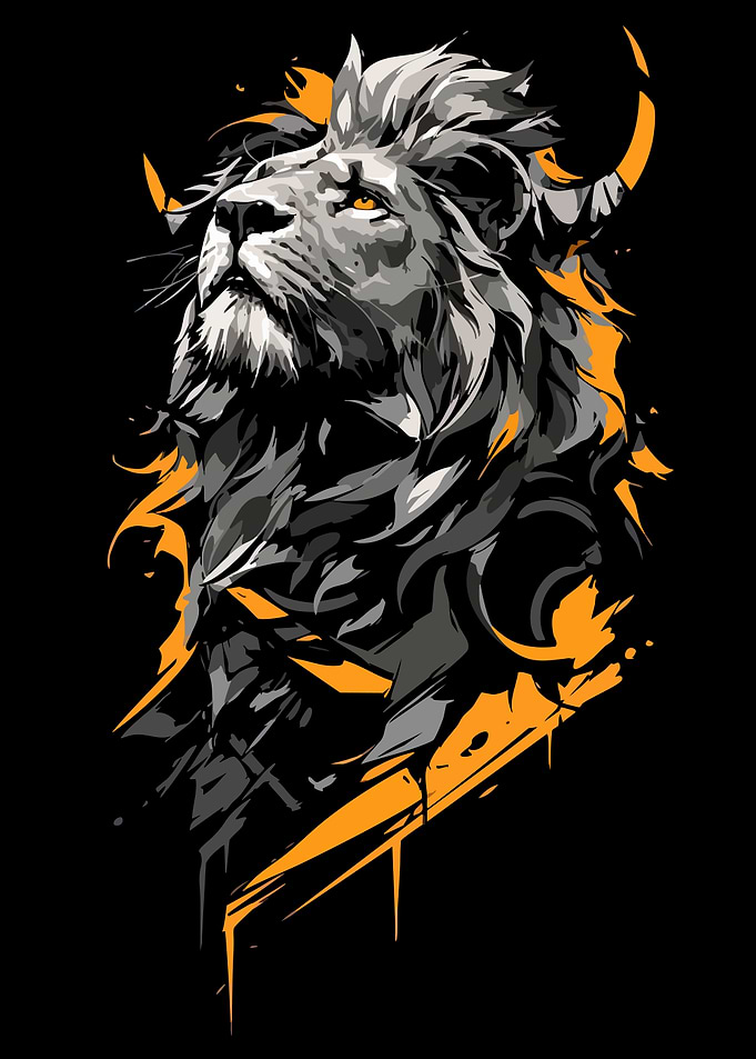 Lion Head with Orange Accents