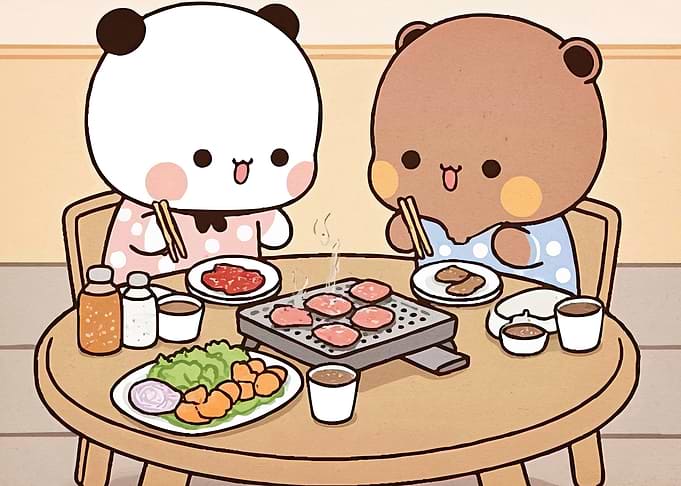 Cute Bears Enjoying BBQ Meal