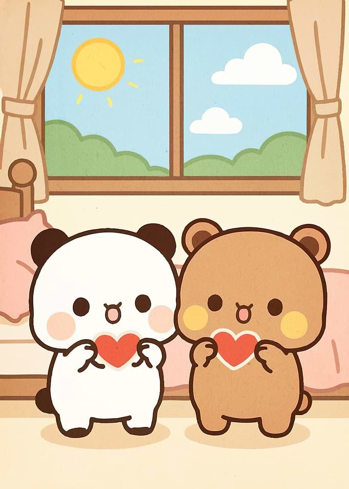 Cute Bears Holding Hearts