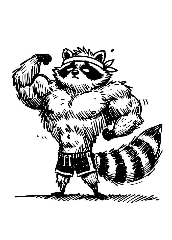 Muscular Raccoon Cartoon Illustration