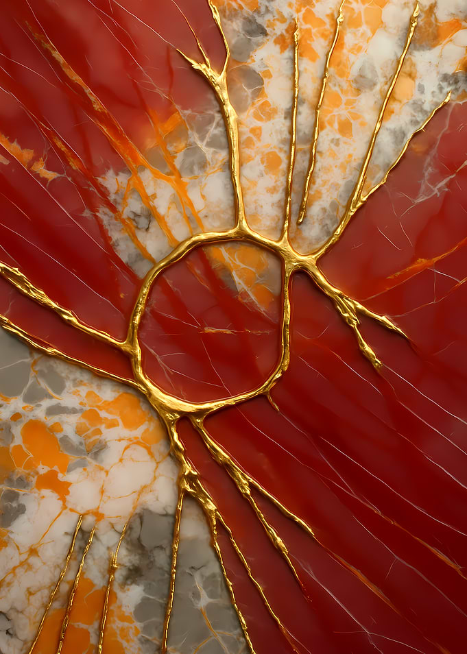 Abstract Porcelain #121 - Abstract Red and Gold Marble Design