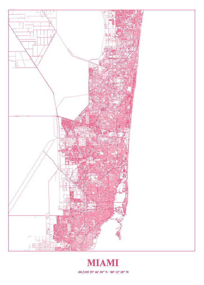 Miami City Map in Pink