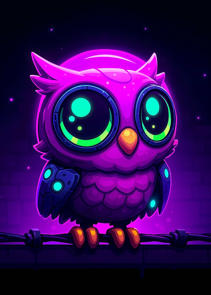 Neon Purple Cartoon Owl Illustration