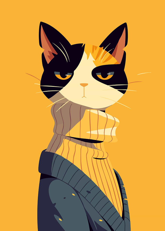 Unimpressed Stylish Cat in Turtleneck Sweater Fashion Art Illustration