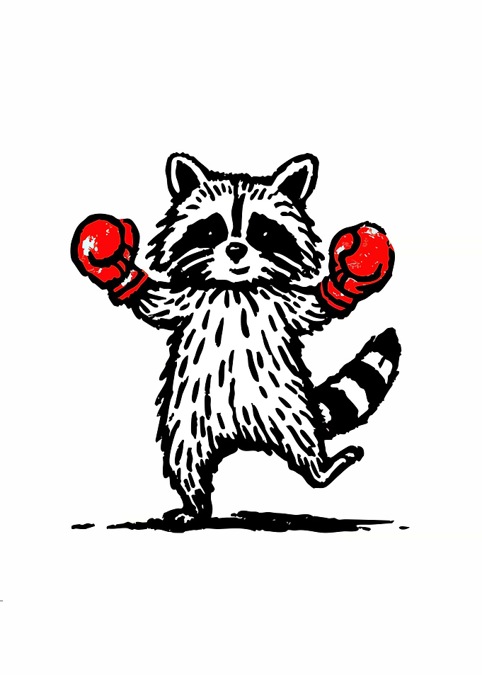 Cartoon Raccoon Boxer with Red Gloves