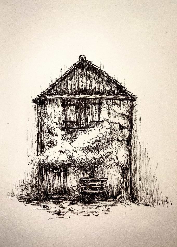 Rustic House Ink Drawing