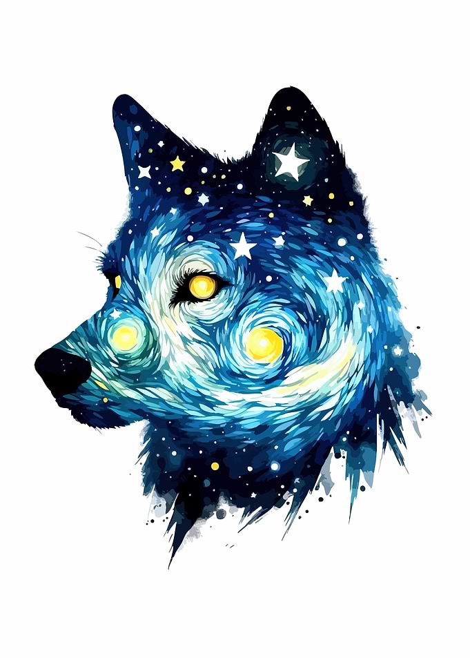Starry Night Wolf Head Profile