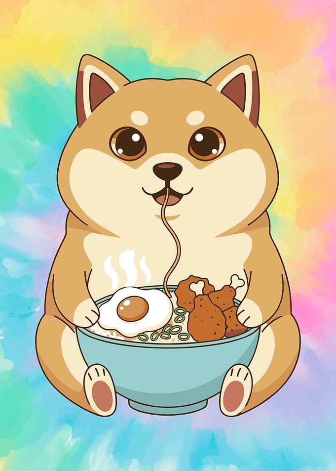 Cute Shiba Inu Eating Ramen