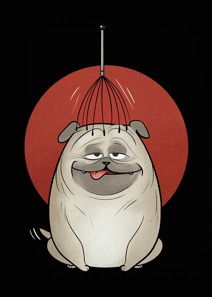 Relaxed Pug with Head Massager
