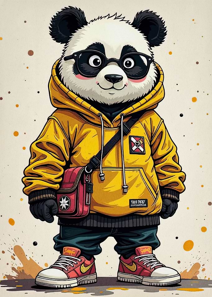 Stylish Panda in Hoodie and Sneakers