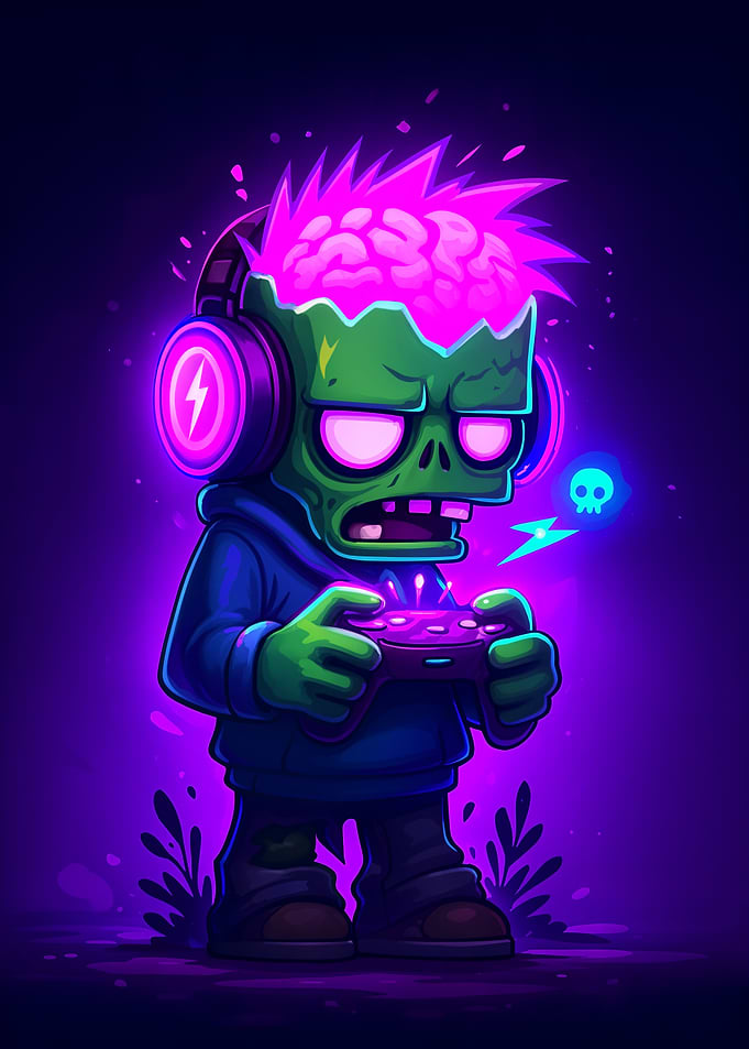 Zombie Gamer with Glowing Brain
