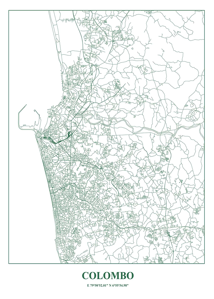 Colombo City Map - Green Line Art