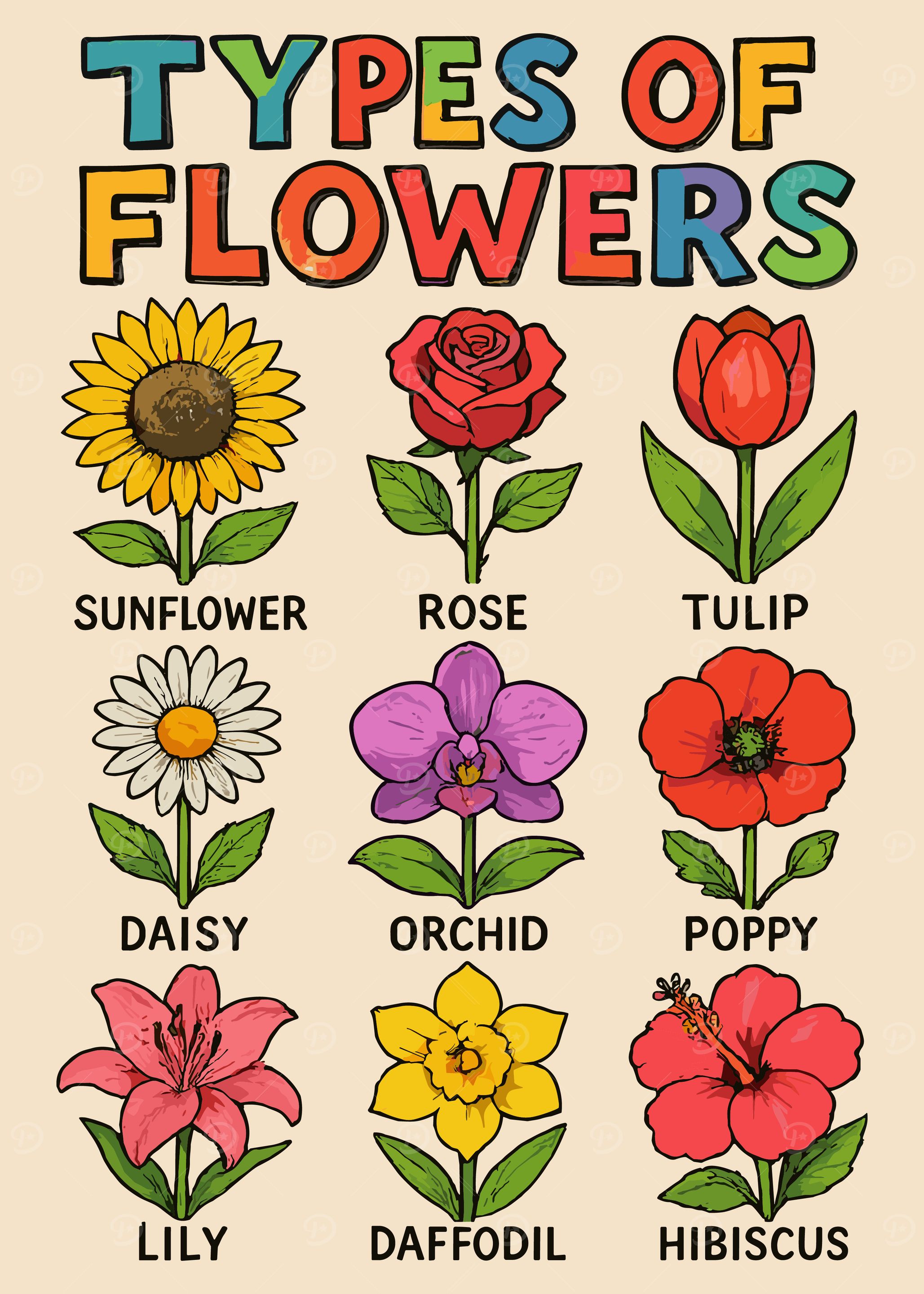 Types of Flowers Illustration