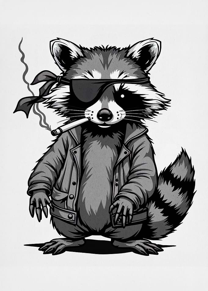 Cool Raccoon with Eye Patch Smoking
