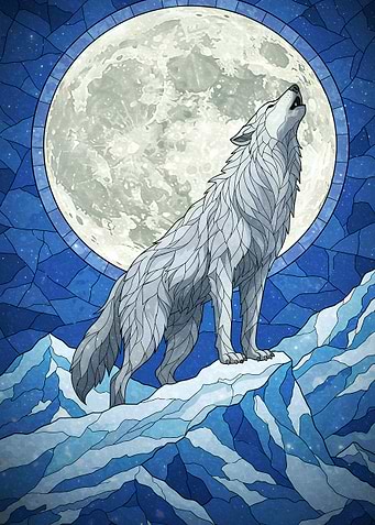Howling Wolf Under Full Moon Art