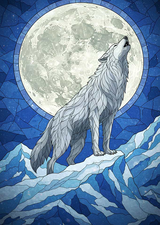 Howling Wolf Under Full Moon Art