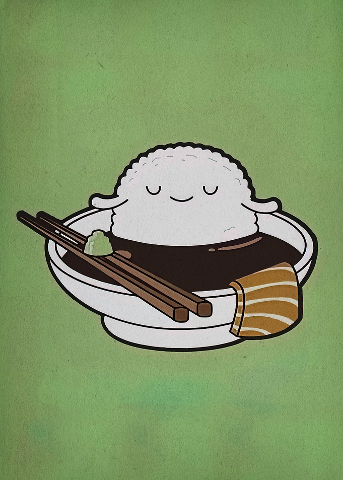 Cute Sushi Character in Soy Sauce