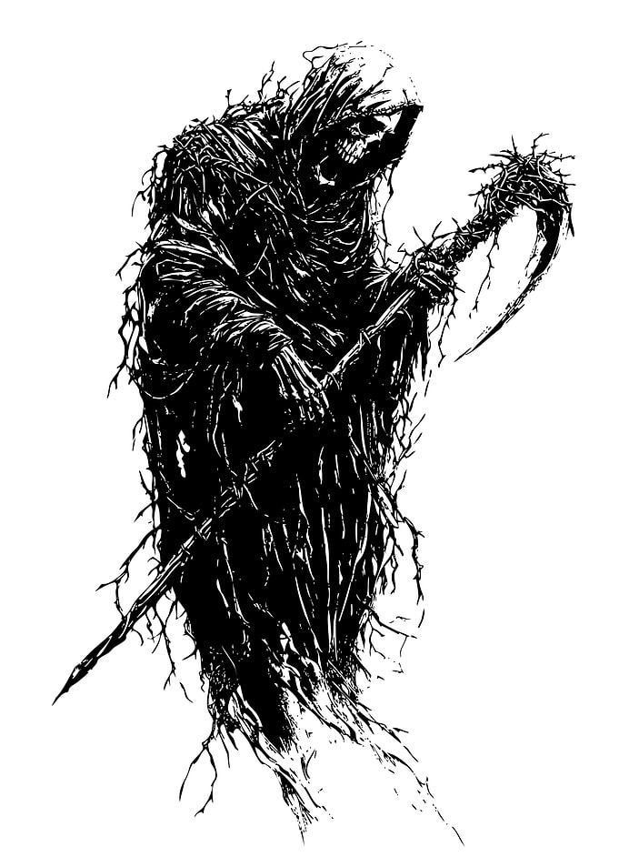 Grim Reaper Black and White Illustration