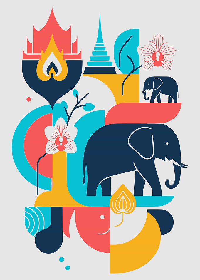 Colorful Thai Elephant Abstract Art