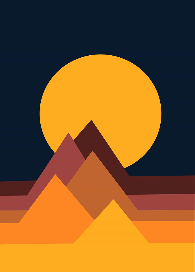 Minimalist Mountain Landscape with Moon