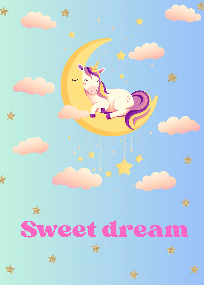Sweet Dream Unicorn on Moon