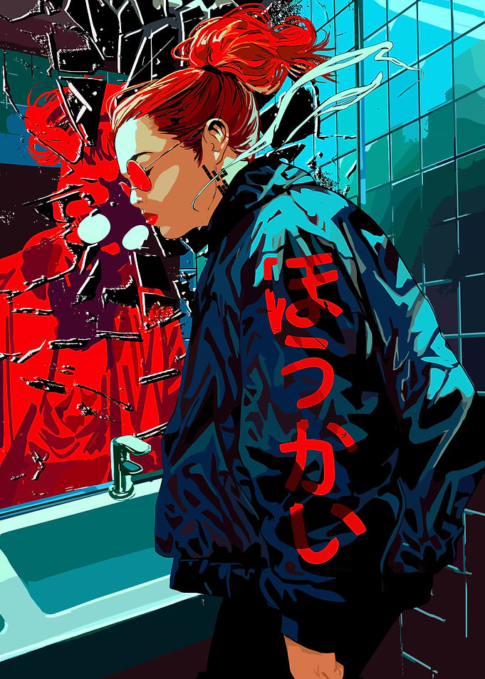 Woman with Red Hair and Hoodie